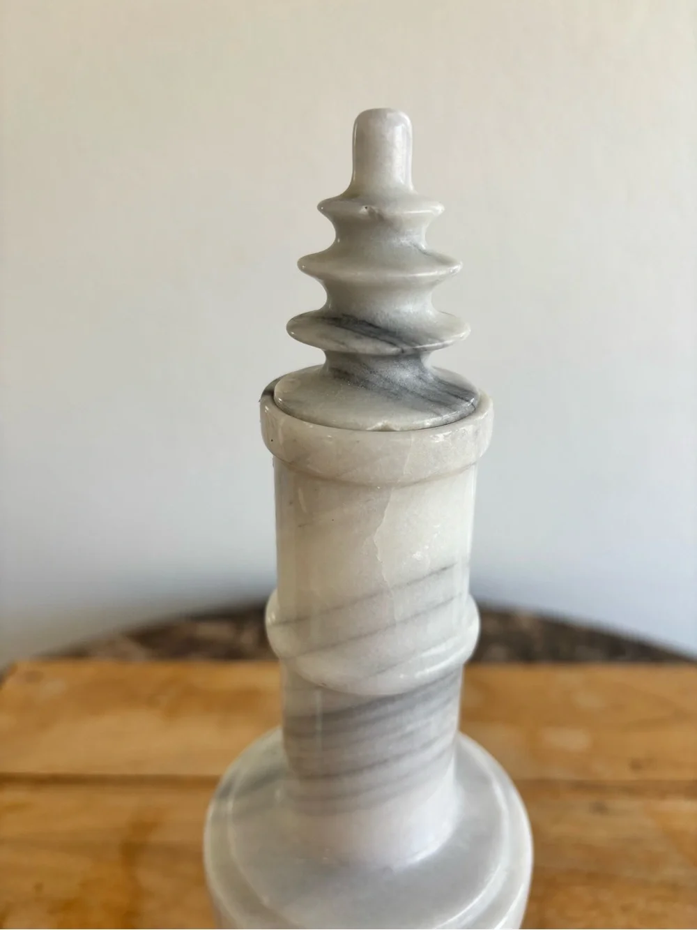 Vintage Marble Decanter Pagoda Stopper White Gray Stone Barware MCM Genie Bottle